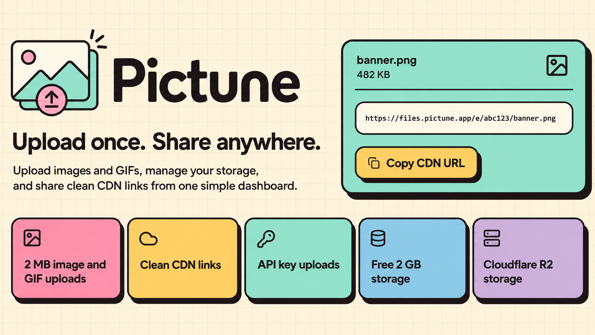 Pictune - Simple Image Hosting with Clean CDN Links